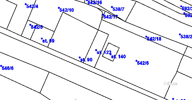 Parcela st. 123 v KÚ Přestavlky u Roudnice nad Labem, Katastrální mapa