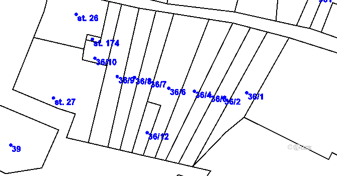 Parcela st. 36/6 v KÚ Přestavlky u Roudnice nad Labem, Katastrální mapa