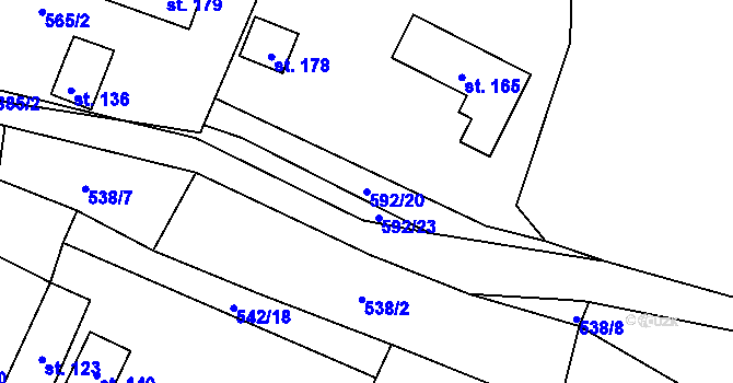 Parcela st. 592/20 v KÚ Přestavlky u Roudnice nad Labem, Katastrální mapa