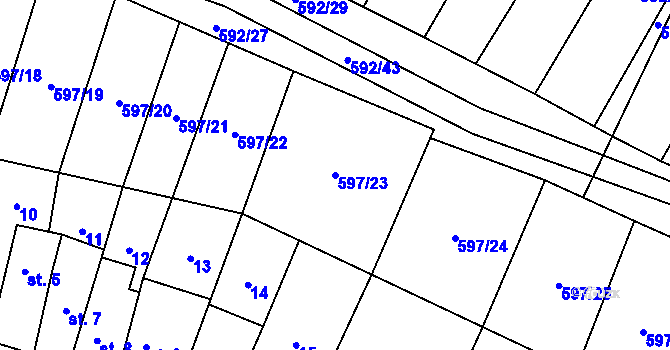 Parcela st. 597/23 v KÚ Přestavlky u Roudnice nad Labem, Katastrální mapa