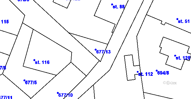 Parcela st. 677/13 v KÚ Přestavlky u Roudnice nad Labem, Katastrální mapa