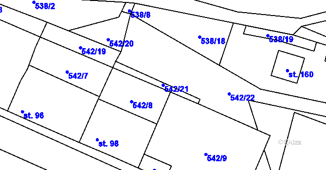 Parcela st. 542/21 v KÚ Přestavlky u Roudnice nad Labem, Katastrální mapa