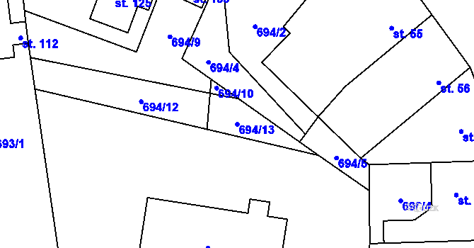 Parcela st. 694/13 v KÚ Přestavlky u Roudnice nad Labem, Katastrální mapa