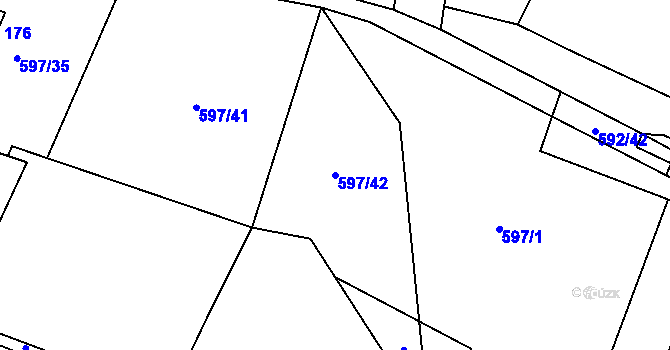 Parcela st. 597/42 v KÚ Přestavlky u Roudnice nad Labem, Katastrální mapa
