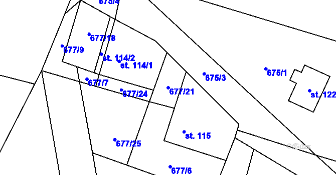 Parcela st. 677/21 v KÚ Přestavlky u Roudnice nad Labem, Katastrální mapa