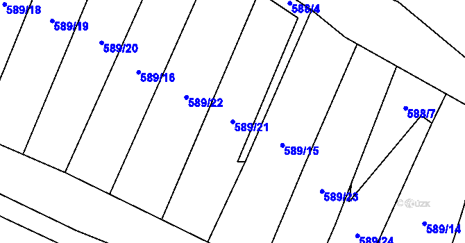 Parcela st. 589/21 v KÚ Přestavlky u Roudnice nad Labem, Katastrální mapa