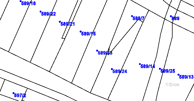 Parcela st. 589/23 v KÚ Přestavlky u Roudnice nad Labem, Katastrální mapa