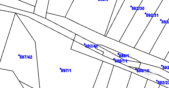 Parcela st. 592/42 v KÚ Přestavlky u Roudnice nad Labem, Katastrální mapa
