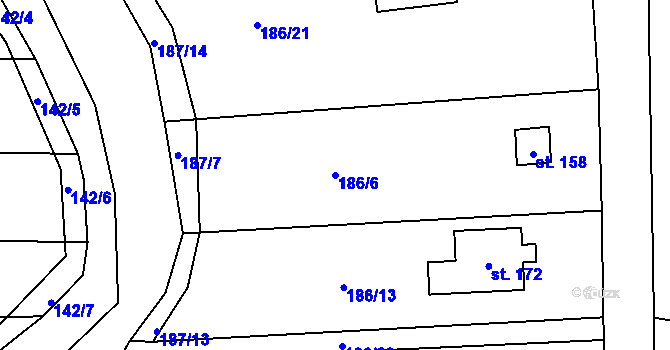 Parcela st. 186/6 v KÚ Přestavlky u Chrudimi, Katastrální mapa