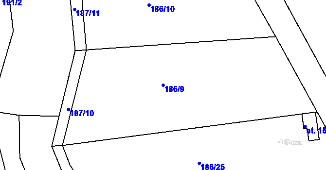 Parcela st. 186/9 v KÚ Přestavlky u Chrudimi, Katastrální mapa