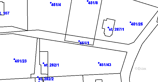 Parcela st. 451/1 v KÚ Přestavlky u Čerčan, Katastrální mapa