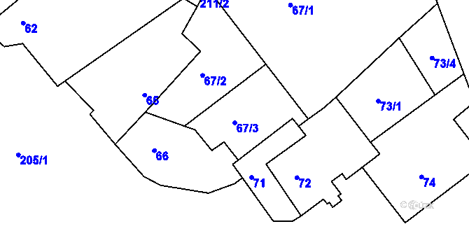 Parcela st. 67/3 v KÚ Přešovice, Katastrální mapa