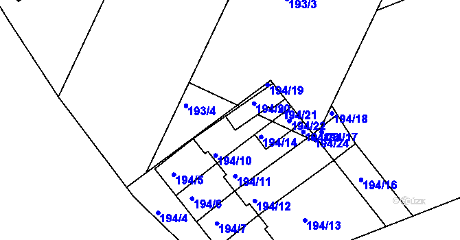Parcela st. 194/9 v KÚ Přešovice, Katastrální mapa