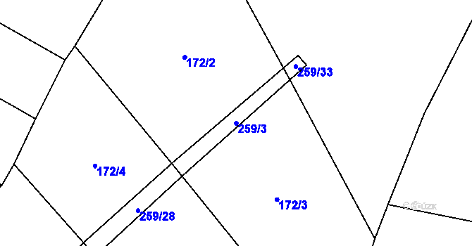 Parcela st. 259/3 v KÚ Držkrajov, Katastrální mapa
