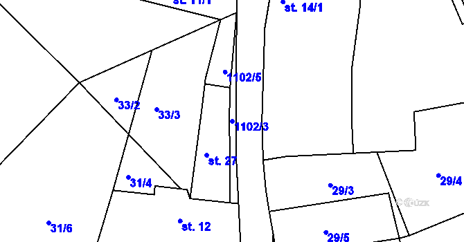 Parcela st. 1102/3 v KÚ Držkrajov, Katastrální mapa