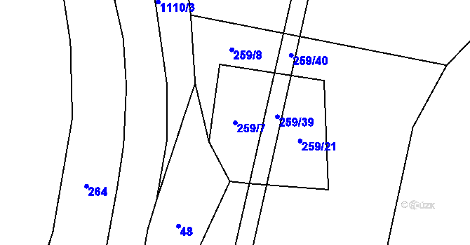 Parcela st. 259/7 v KÚ Držkrajov, Katastrální mapa