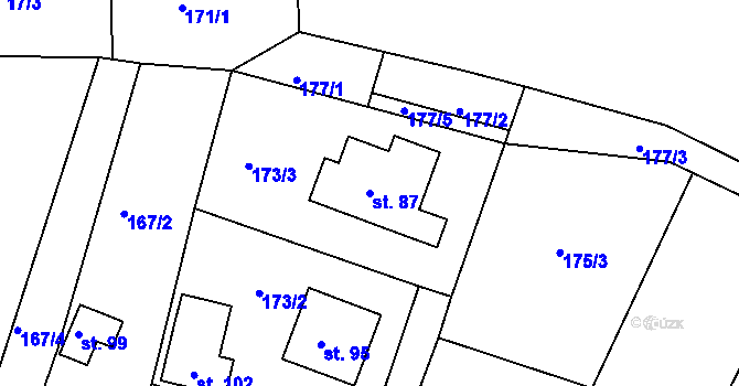 Parcela st. 87 v KÚ Přeštěnice, Katastrální mapa