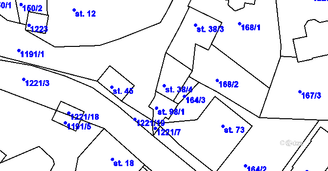 Parcela st. 38/4 v KÚ Přeštěnice, Katastrální mapa