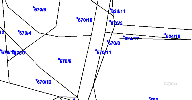 Parcela st. 670/11 v KÚ Přeštěnice, Katastrální mapa