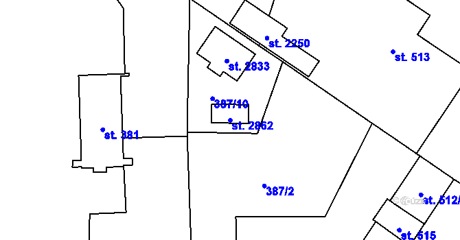 Parcela st. 2862 v KÚ Přeštice, Katastrální mapa