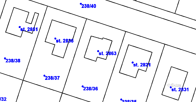 Parcela st. 2863 v KÚ Přeštice, Katastrální mapa