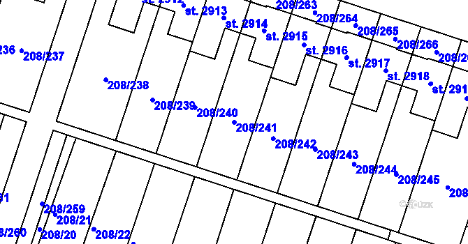 Parcela st. 208/241 v KÚ Přeštice, Katastrální mapa