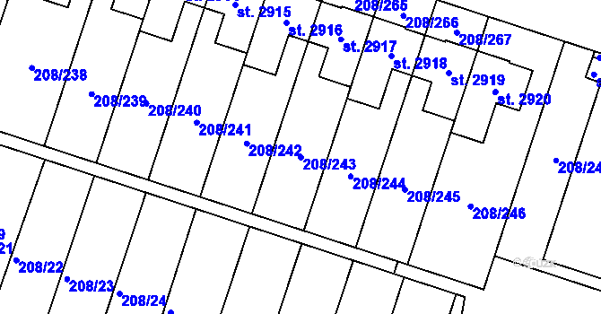 Parcela st. 208/243 v KÚ Přeštice, Katastrální mapa