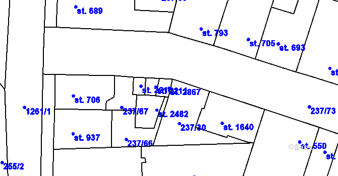 Parcela st. 2867 v KÚ Přeštice, Katastrální mapa