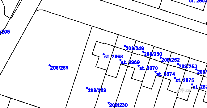 Parcela st. 2868 v KÚ Přeštice, Katastrální mapa