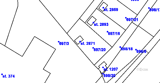 Parcela st. 2871 v KÚ Přeštice, Katastrální mapa