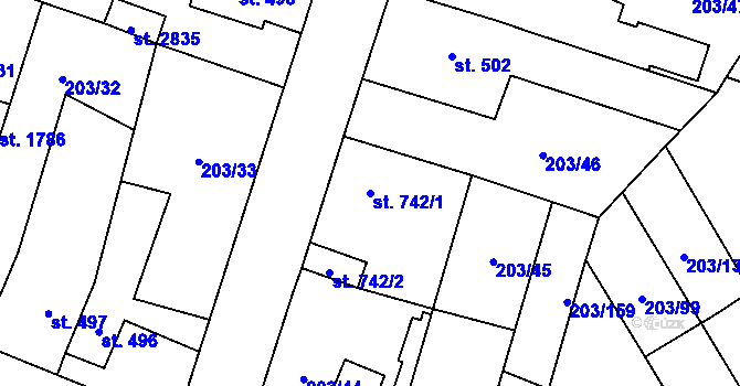 Parcela st. 742/1 v KÚ Přeštice, Katastrální mapa
