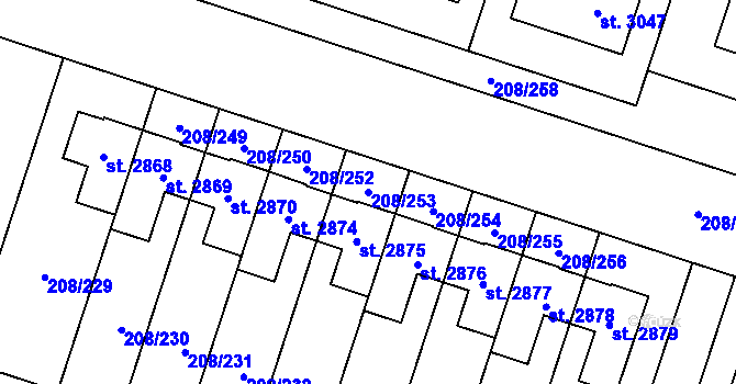 Parcela st. 208/253 v KÚ Přeštice, Katastrální mapa