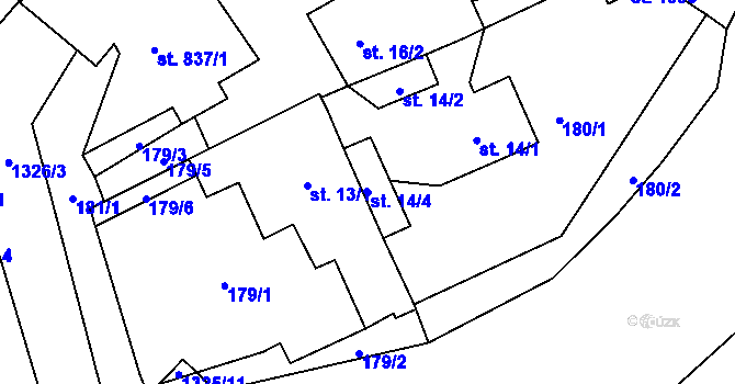 Parcela st. 14/4 v KÚ Přeštice, Katastrální mapa