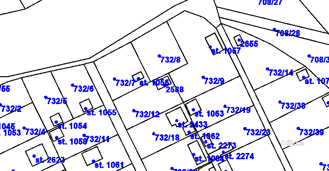 Parcela st. 2588 v KÚ Přeštice, Katastrální mapa
