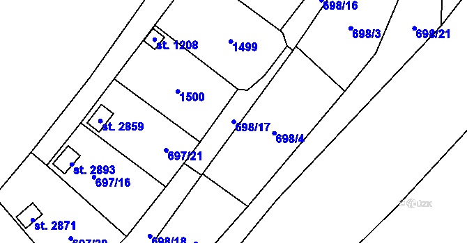 Parcela st. 698/17 v KÚ Přeštice, Katastrální mapa