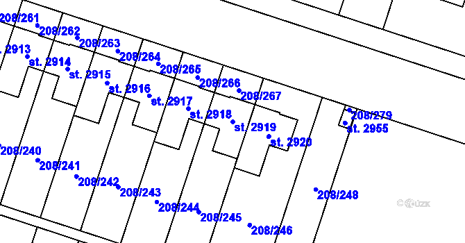 Parcela st. 2919 v KÚ Přeštice, Katastrální mapa