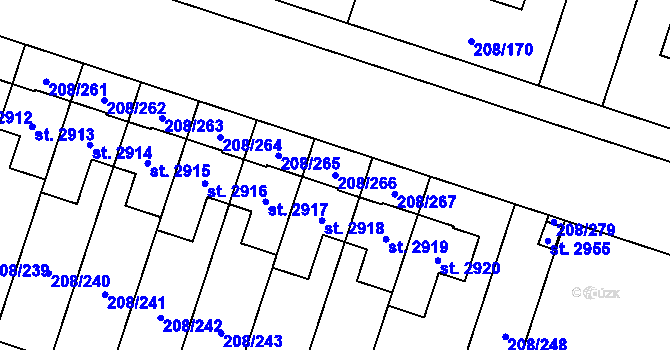 Parcela st. 208/266 v KÚ Přeštice, Katastrální mapa