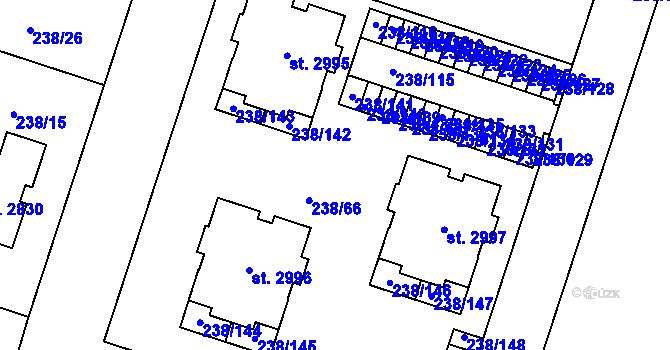 Parcela st. 238/66 v KÚ Přeštice, Katastrální mapa
