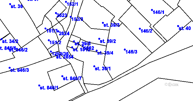 Parcela st. 39/4 v KÚ Přeštice, Katastrální mapa