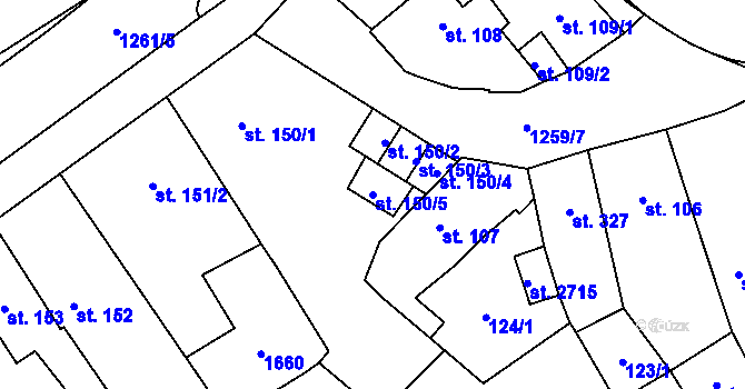 Parcela st. 150/5 v KÚ Přeštice, Katastrální mapa