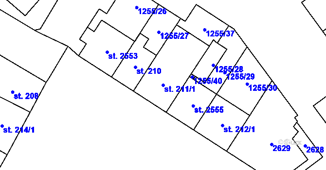 Parcela st. 211/1 v KÚ Přeštice, Katastrální mapa