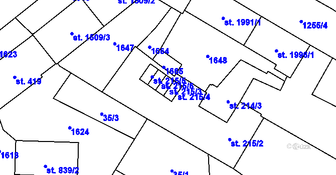Parcela st. 215/3 v KÚ Přeštice, Katastrální mapa
