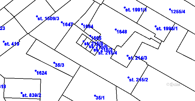 Parcela st. 215/4 v KÚ Přeštice, Katastrální mapa