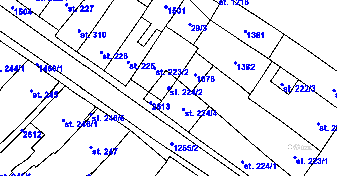Parcela st. 224/2 v KÚ Přeštice, Katastrální mapa