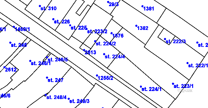 Parcela st. 224/4 v KÚ Přeštice, Katastrální mapa