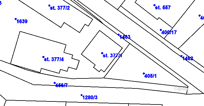 Parcela st. 377/1 v KÚ Přeštice, Katastrální mapa