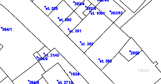 Parcela st. 392 v KÚ Přeštice, Katastrální mapa