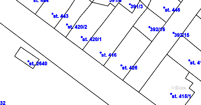 Parcela st. 416 v KÚ Přeštice, Katastrální mapa