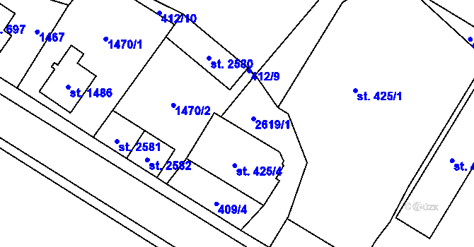 Parcela st. 425/2 v KÚ Přeštice, Katastrální mapa