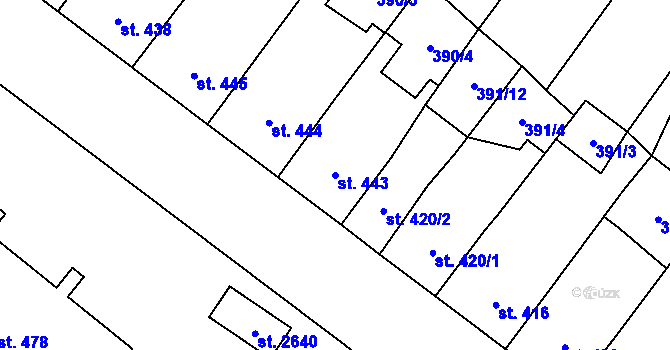Parcela st. 443 v KÚ Přeštice, Katastrální mapa